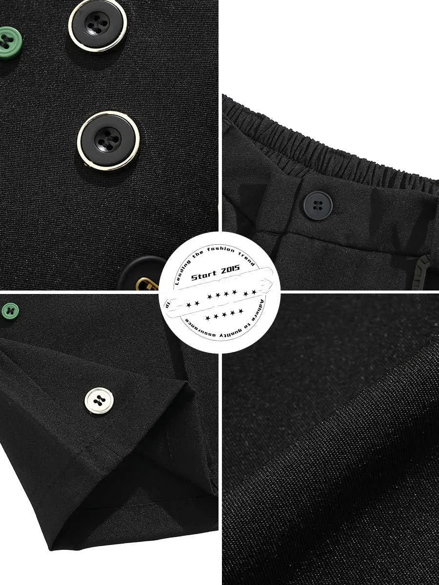 Men's black loose-fit shorts with semi-elastic waistband and colour button closure