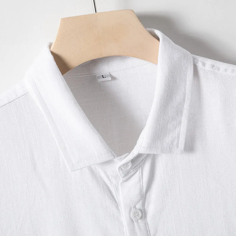 Men's linen T-shirt with loose lapels and short sleeves in hemp blend fabric