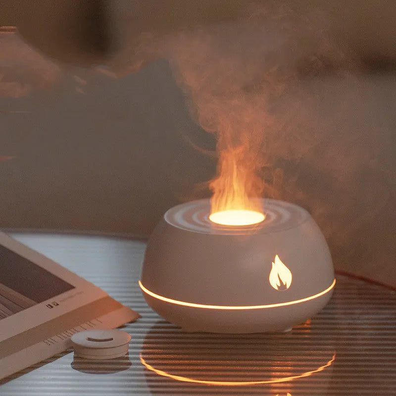 Flame humidifier aromatherapy diffuser with 7 colour night light, 130ml USB, in black