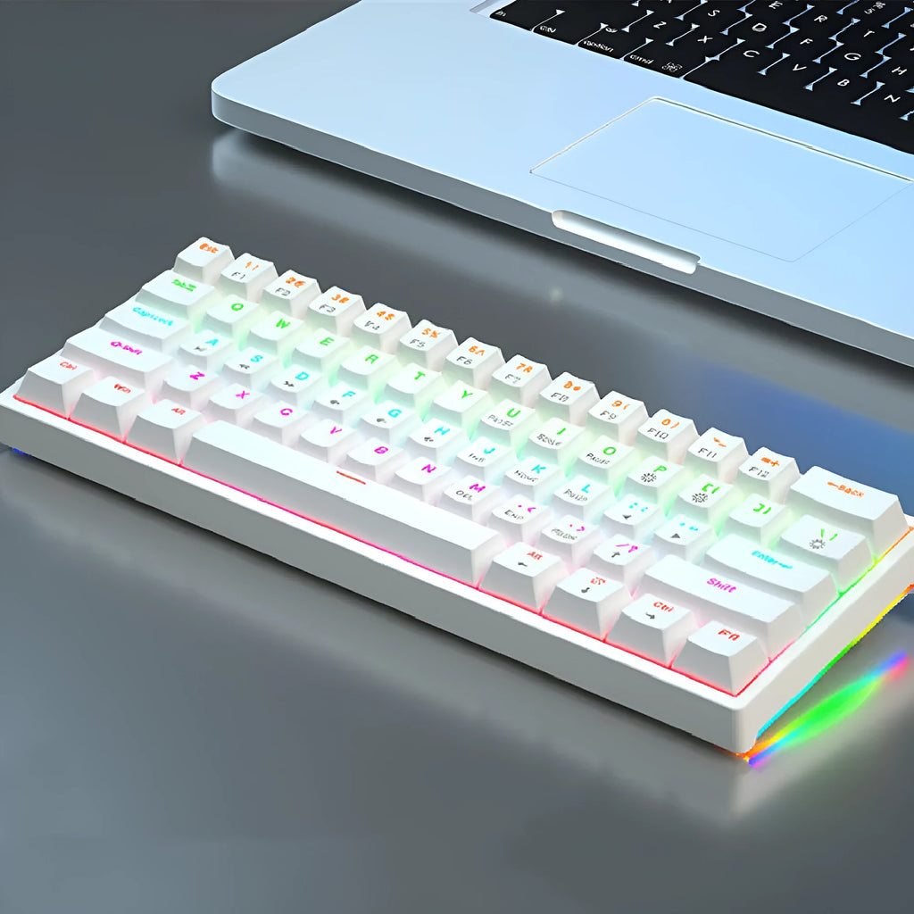 Small 61-key wired mechanical keyboard with hot-swappable sockets and multiple switch options
