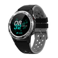 Blue outdoor smart watch with a silicone strap showing its 1.3-inch touch screen displaying fitness data.