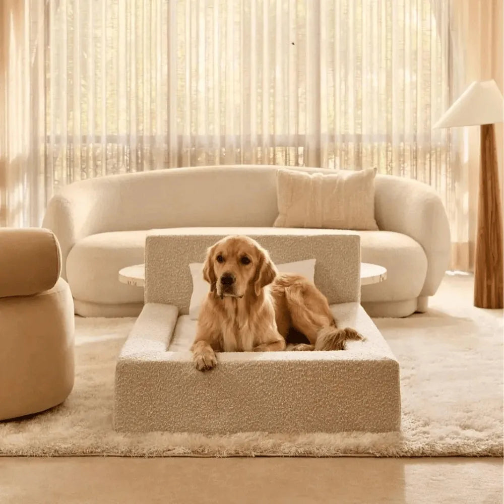 White dog mat with backrest and milk apricot fabric, suitable for small, medium, and large cats and dogs