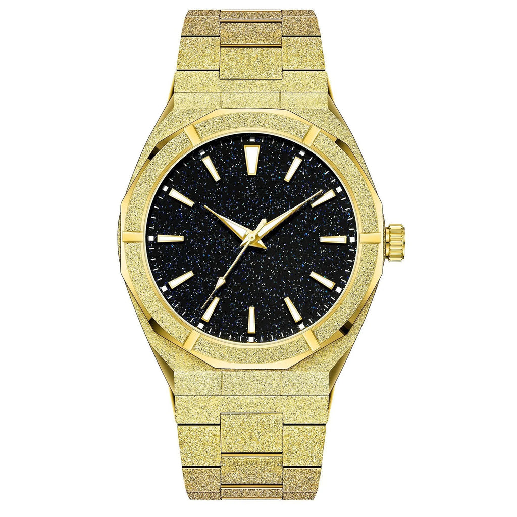 Business men's watch with frosted stainless steel case and luminous hands in silver colour