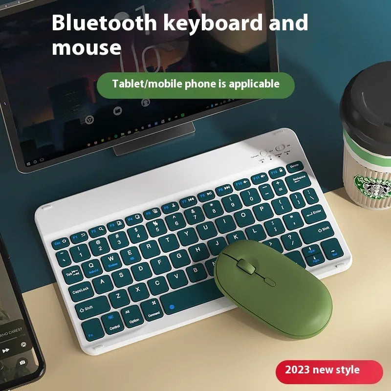 Bluetooth keyboard with rechargeable mouse in multiple colour options including white, green and pink