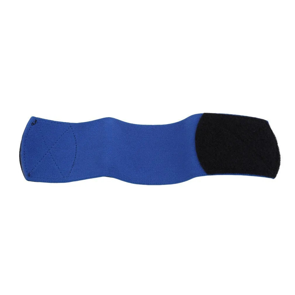 Rubber shin guard magic tape belt in red, blue, black, or white.