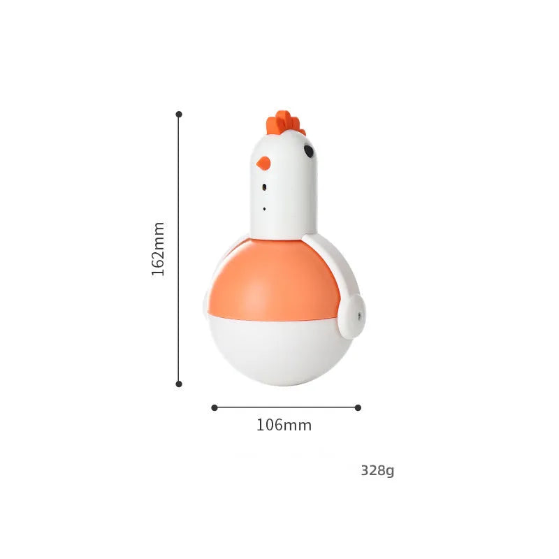 Green electric cat toy chicken with laser light and sound functions for interactive pet play