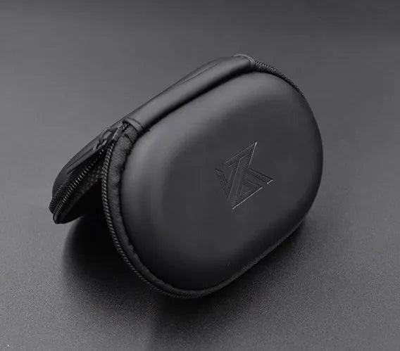 Black leather oval earphone storage case with magnetic closure for compatible earphone models