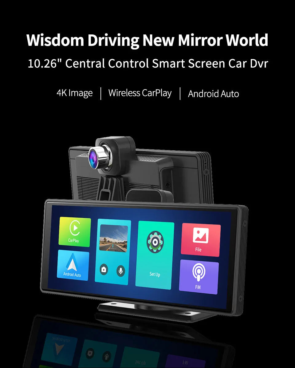 12-inch touch screen car dash cam with front and rear recording cameras on display
