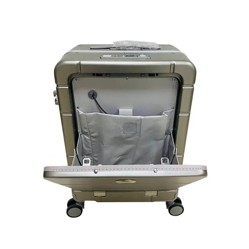 20-inch front opening suitcase with wet dry separation compartments and universal spinner wheels