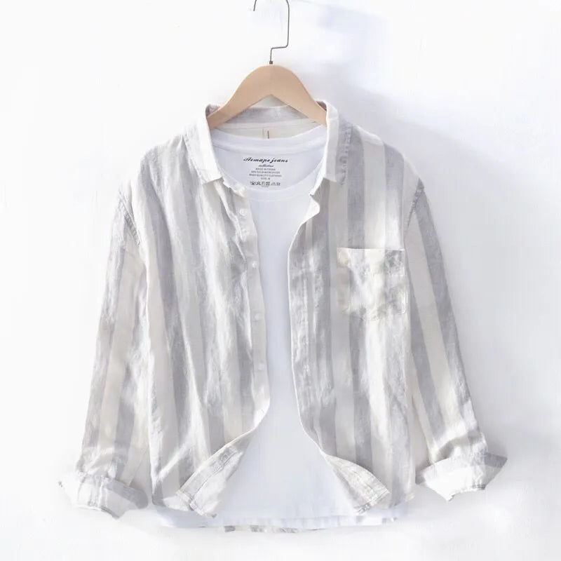 Men's plus size Hong Kong style long sleeve shirt in lightweight polyester fabric with fleece lining