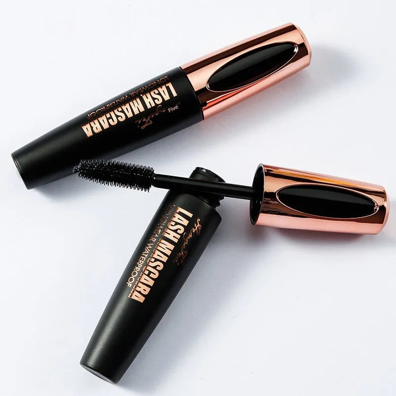 Black waterproof mascara tube for thick, long, curling lashes that resists smudging.