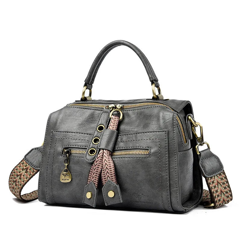 Women's soft PU one-shoulder crossbody bag in horizontal square shape with sandwich pocket design