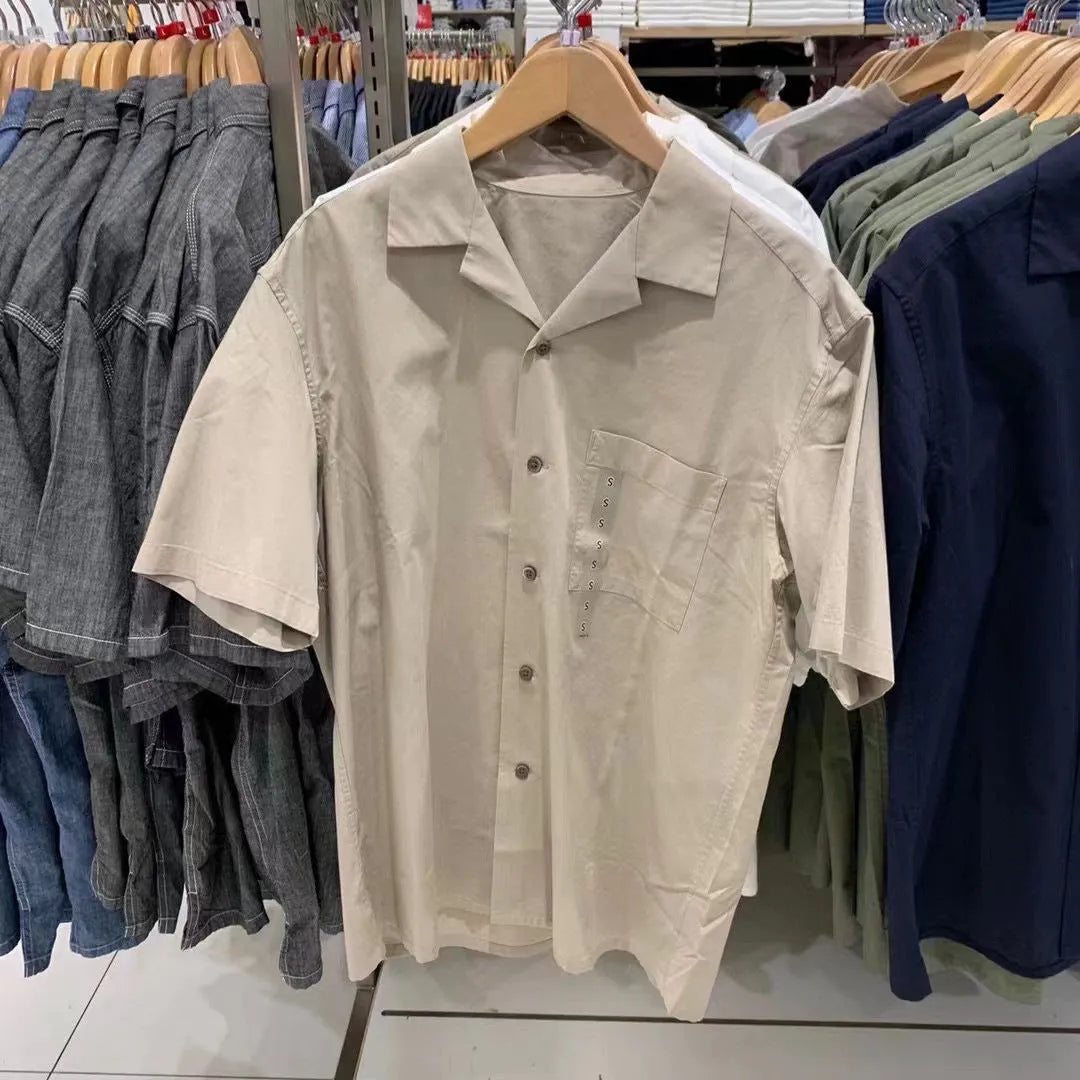 Men's modal cotton blend open collar casual shirt in Japanese Korean style with regular sleeves