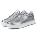 Women's leather casual flat shoes with front lace-up fastening in metallic colours