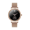 AK38 ladies smart watch with stainless steel bracelet and 1.09-inch colour touchscreen displaying smartphone notifications