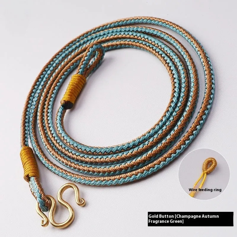 Tibetan Thangka peace buckle necklace with mixed gem inlaid pendant and imitation pearl beads