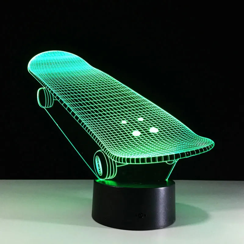 Skateboard shape colourful touch LED night light with acrylic panel and ABS base, USB powered