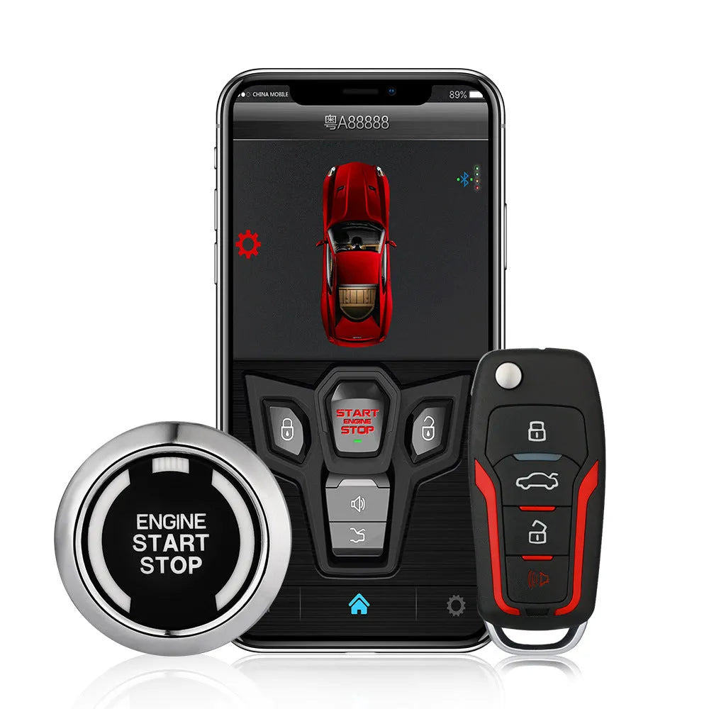 Black and red frosted one-way remote control car alarm system with two remotes for 3000m range security.