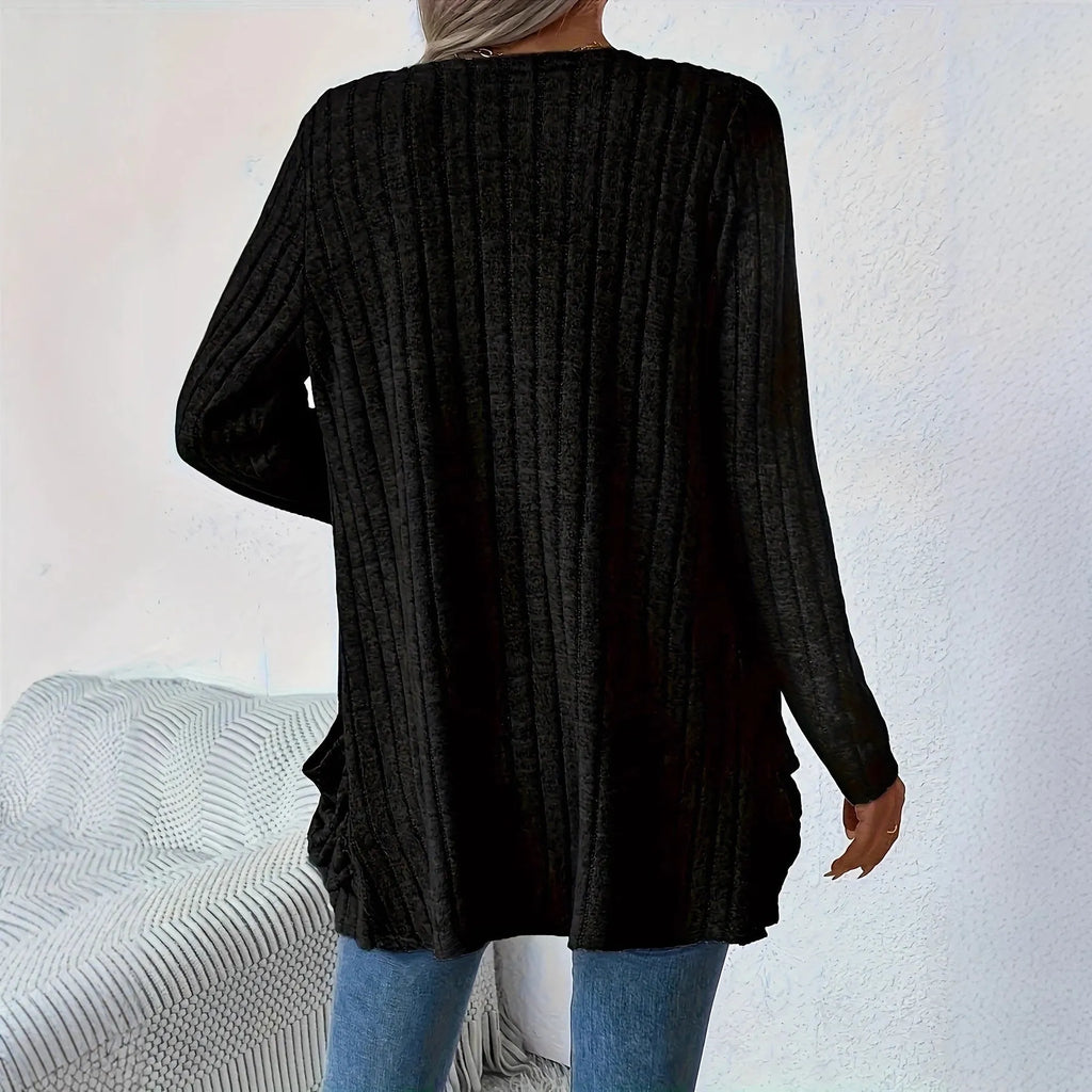 Solid colour long sleeve loose fit cardigan in black or grandmother grey colours