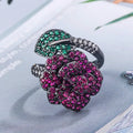 Geometric black gold flower personality ring for women on a copper base.