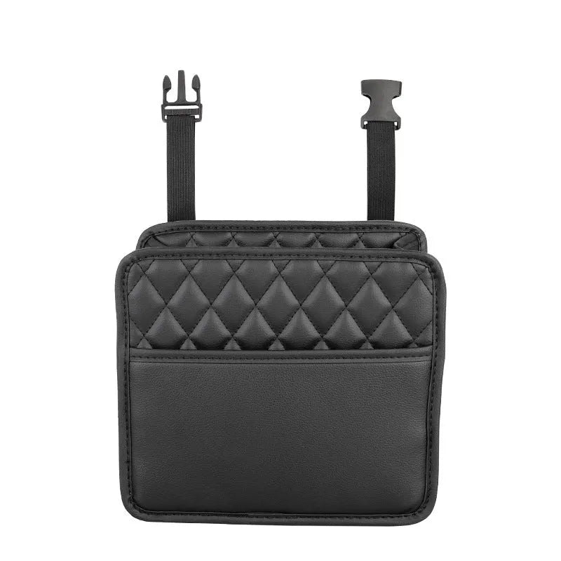 Leather car interior hanging storage bag in black pink green or white colours