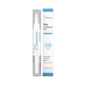 Pet teeth cleaning brush with attached 3ml capacity tube and 12.5cm long handle.