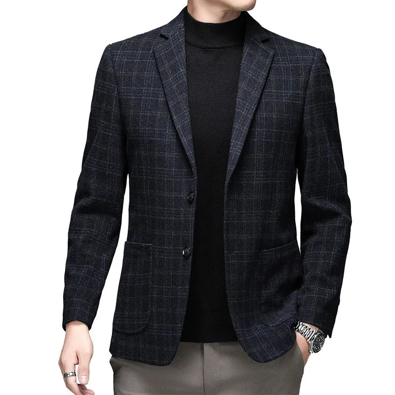 Men's solid colour wool winter jacket with long sleeves and round hem in loose fit