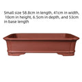 Large rectangular handmade purple clay flowerpot shown in three different size variations for bonsai or big plants.