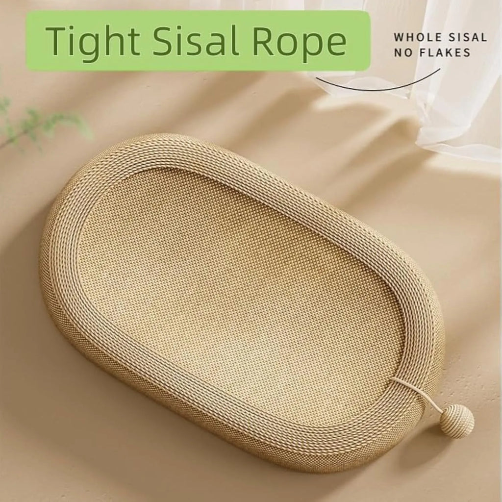 Large sisal cat scratching board with integrated raised bed in natural fibre