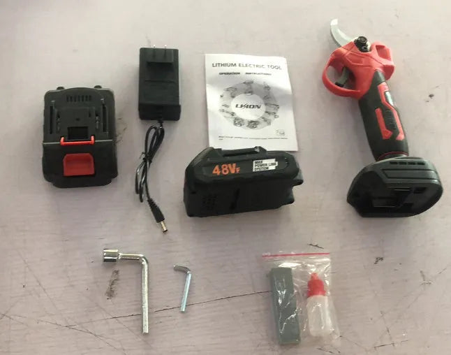 Wireless electric pruning knife with two lithium batteries and plastic storage case
