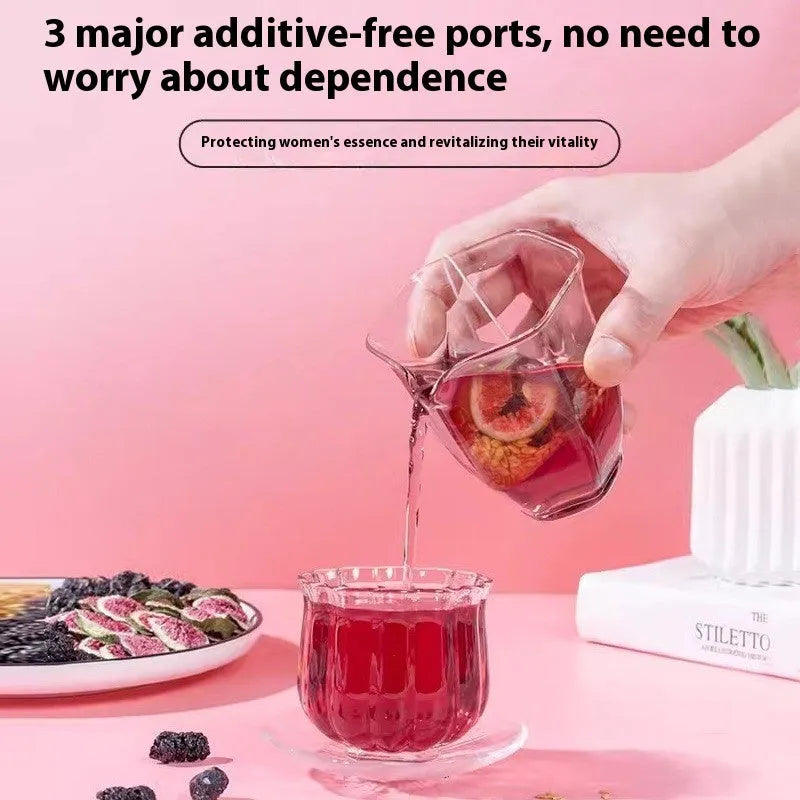 Black wolfberry mulberry flaxseed tea bags in packaging with free cup included
