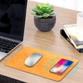 Brown leather-textured wireless charging mouse pad with micro USB cable
