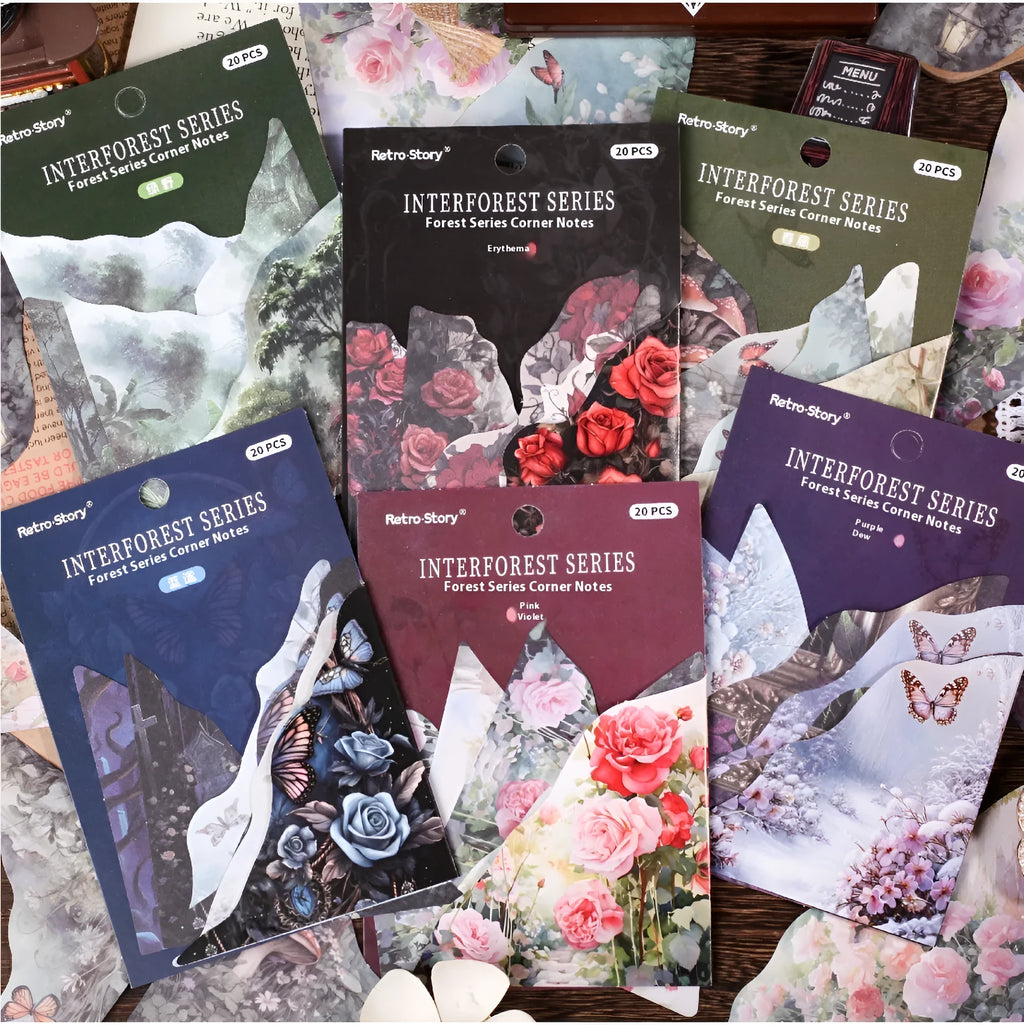 DIY hand account notes bookmark set showing twenty printed designs in six colour variations on light paper