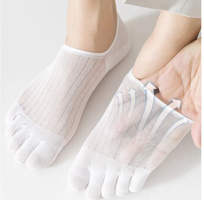 Ultra-thin modal cotton five-finger boat socks in black, shown flat