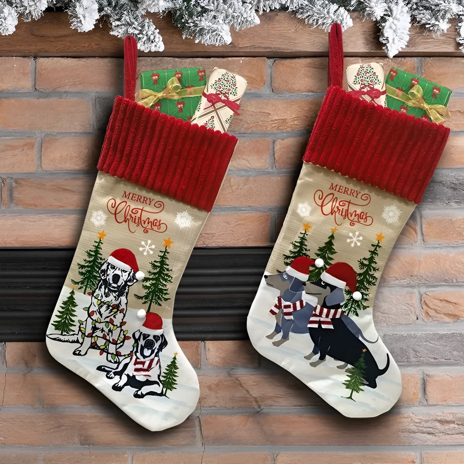 Cloth Christmas stocking gift bag measuring 46 by 28 centimetres