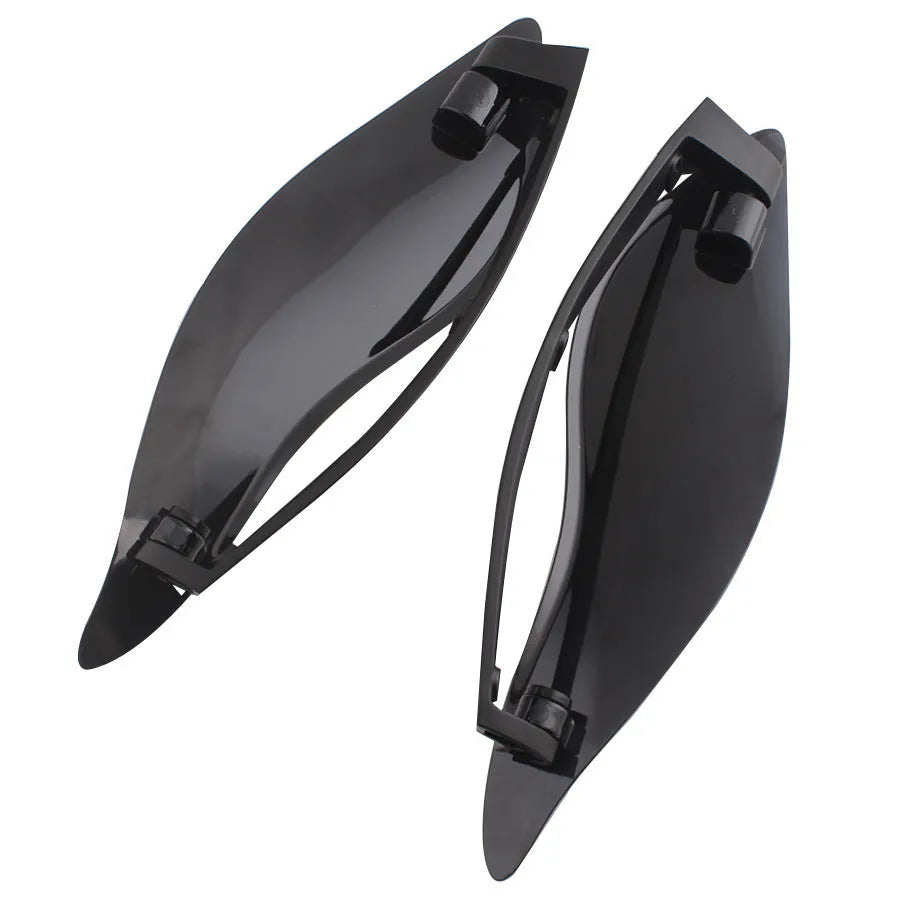 Set of two smoked ABS plastic side wings for a Harley three-wheel motorcycle windshield.