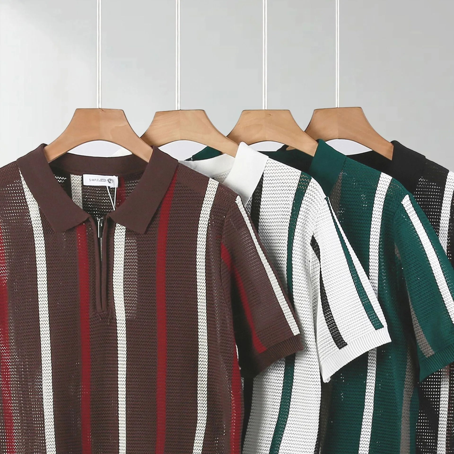 Short sleeve hollow mesh polo shirt in ice silk fabric with zipper details