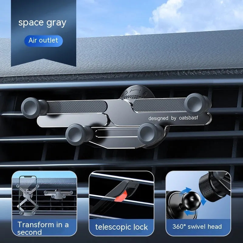 Invisible alloy car phone holder mounted on vehicle air vent in black colour option