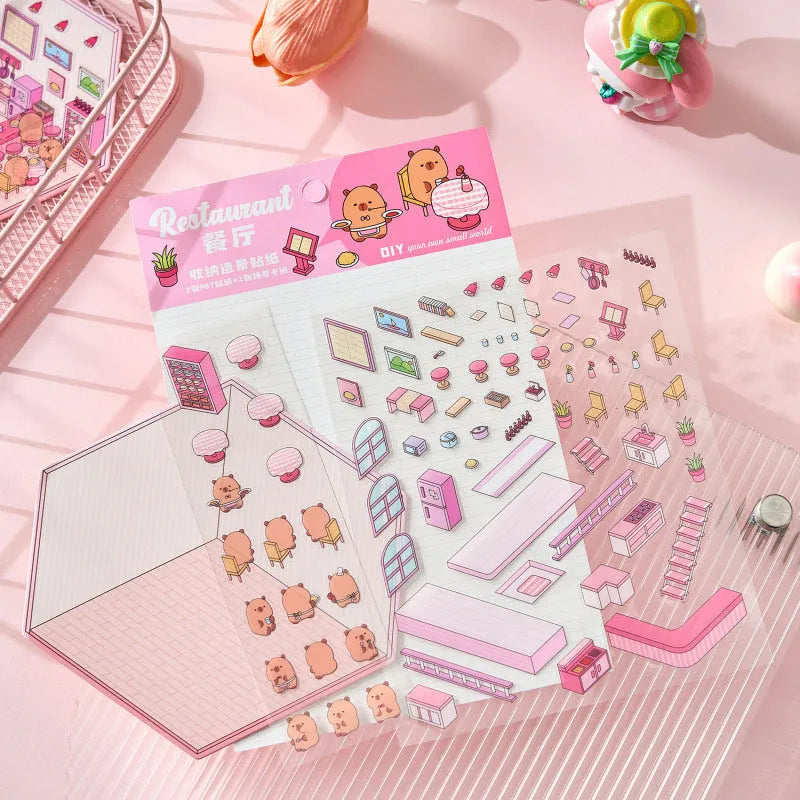 Capabala cut-free three-dimensional cartoon landscape stickers in eight colours for cash register decoration