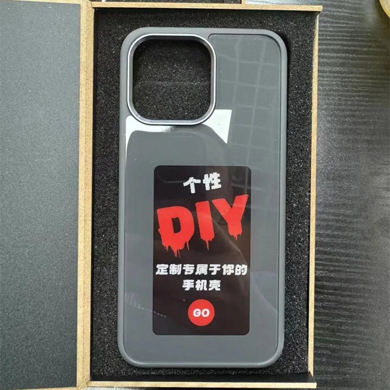 DIY display screen phone case for iPhone 15 Pro Max in blue, PC TPU shockproof protective case with sprayed Ins-style finish