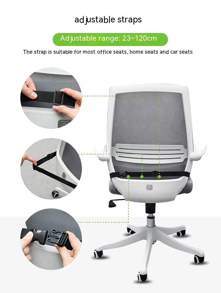 Memory foam car cushion with fixed straps in black colour on office chair