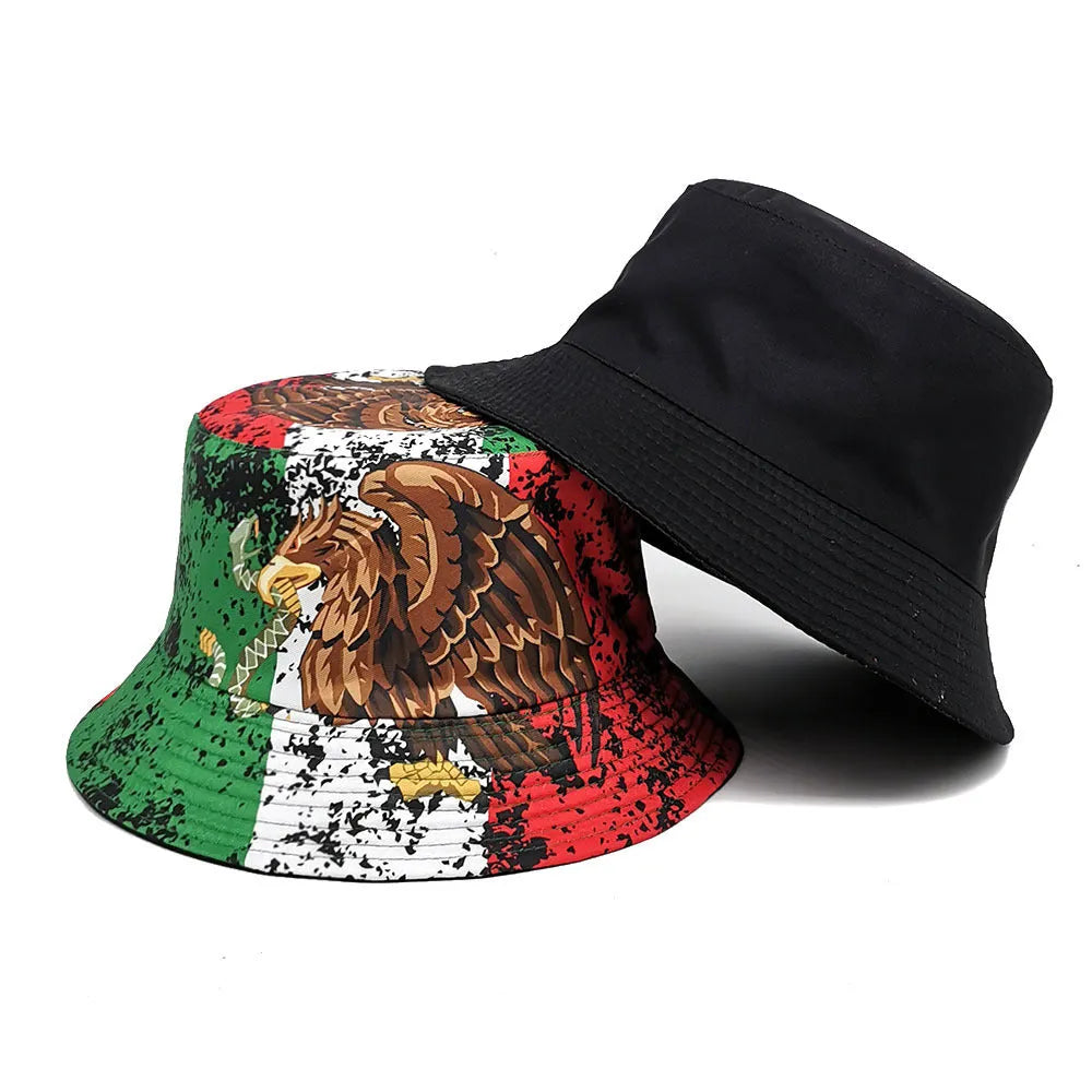 Retro eagle pattern bucket hat in polyester with dome crown design