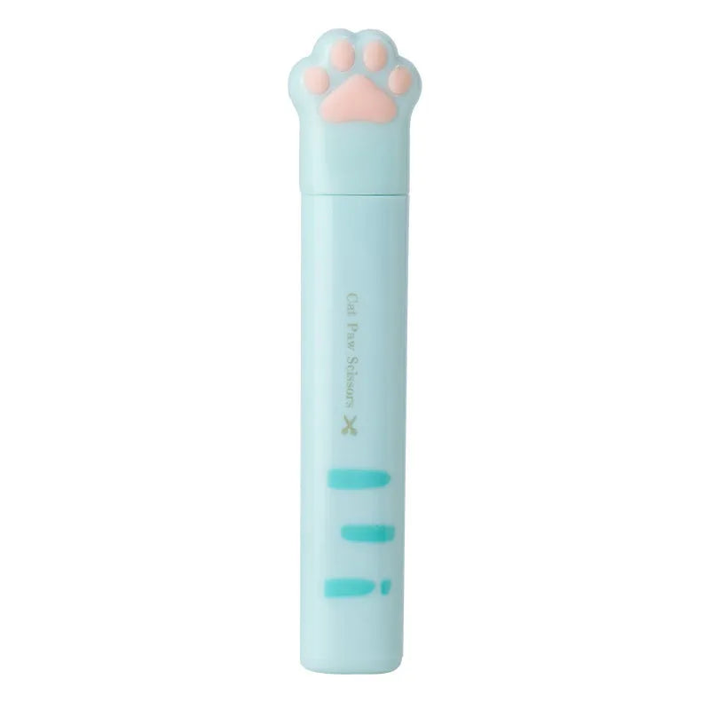 Cat paw mini folding scissors in four colours with stainless steel blades, folded to 8.7 cm length
