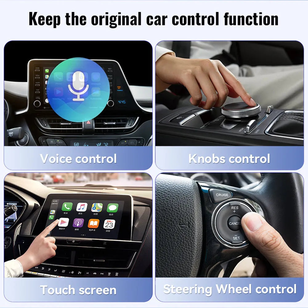 Black mini CarPlay USB interface wireless data adapter measuring 26mm x 55mm