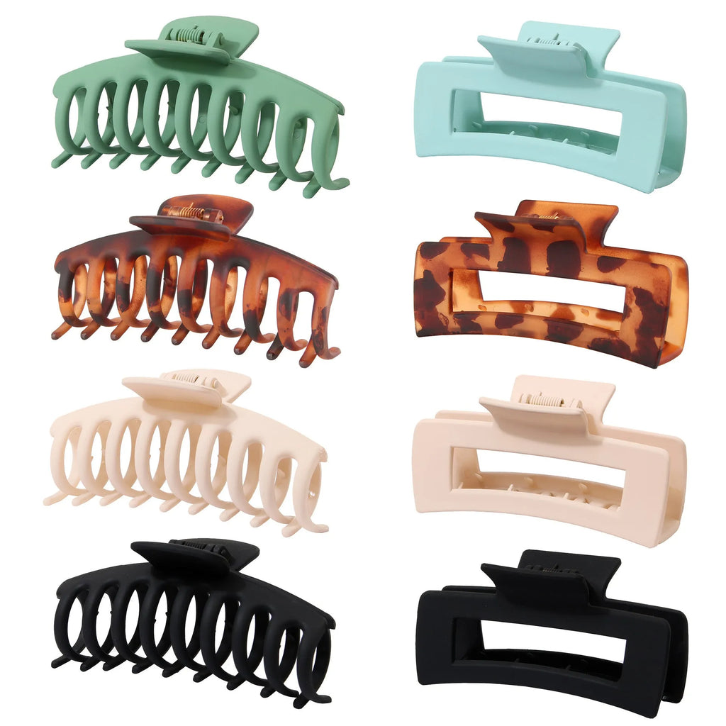 Set of six rose red plastic hair clips with frosted grip and pointed toe design.