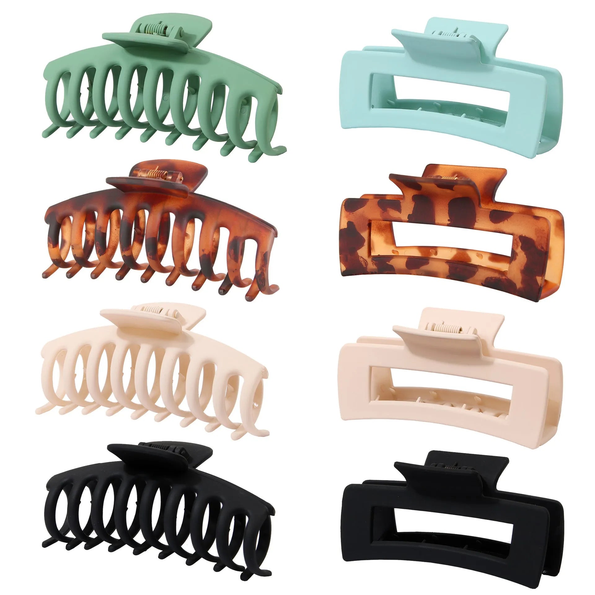 Set of six rose red plastic hair clips with frosted grip and pointed toe design.