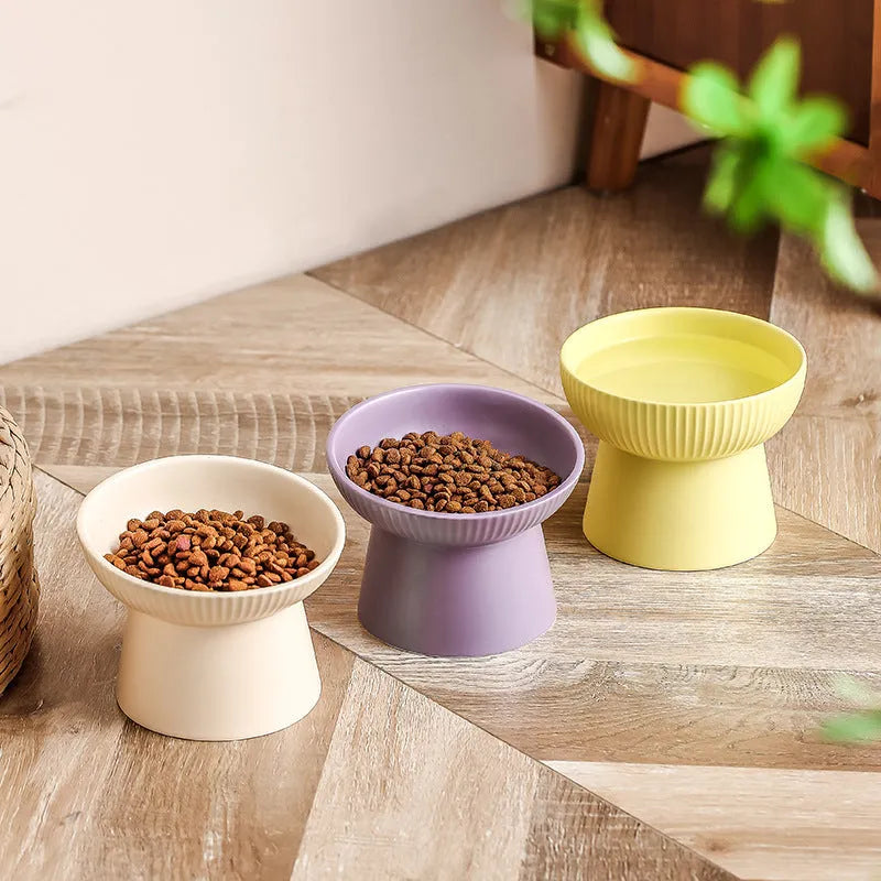 Anti-tumble pet goblet rice bowl for cats in matte purple porcelain