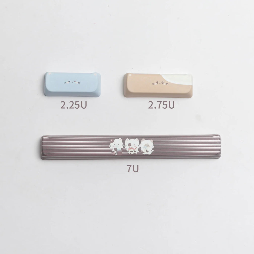 Sea Salt Cat themed PBT keycap set with March past Space and 7u supplement options for mechanical keyboards