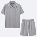 Men's khaki Tencel viscose business casual set with short sleeve top and matching shorts