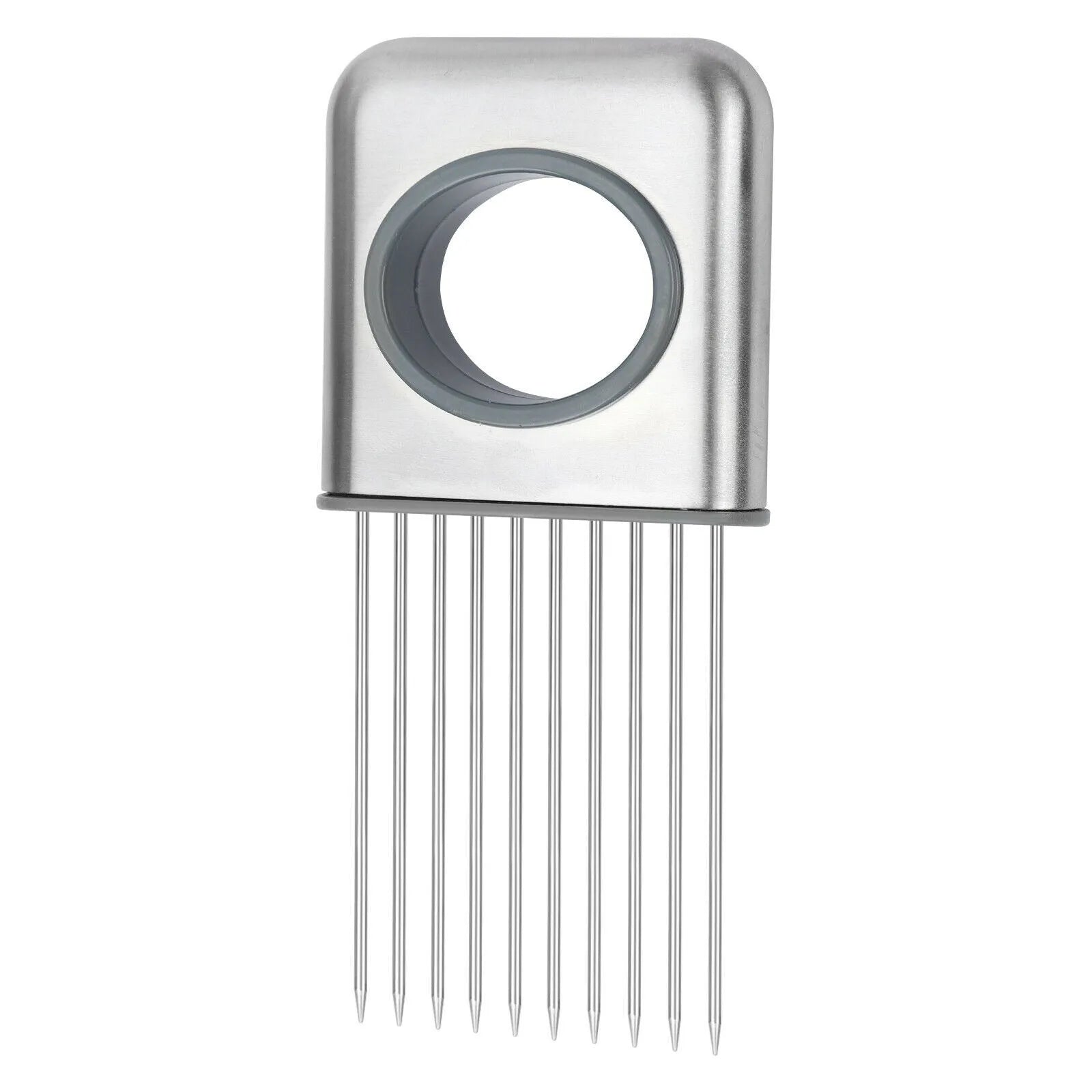 Stainless steel and ABS food slice assistant measuring 14cm by 9.5cm for holding vegetables during kitchen preparation